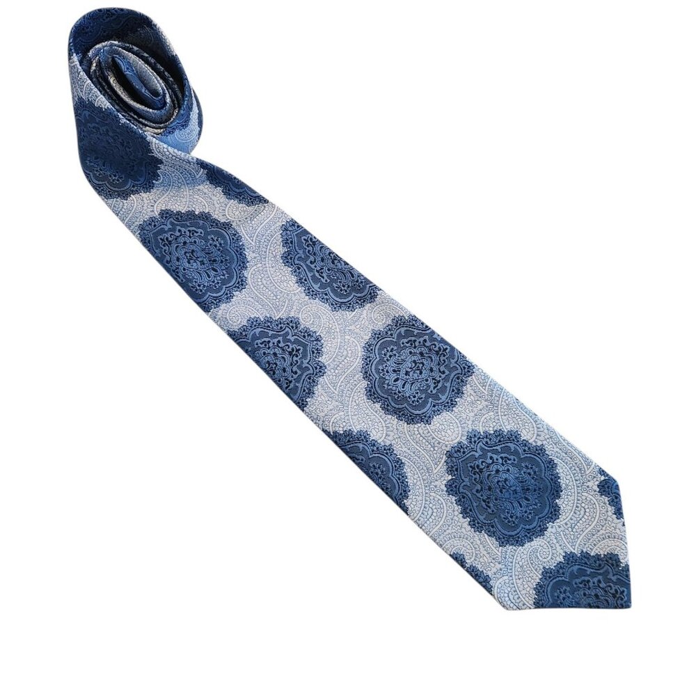 Vintage David BURR Tie Necktie Blue Paisley Unique Design Polyester 4.5"‎ EUC
